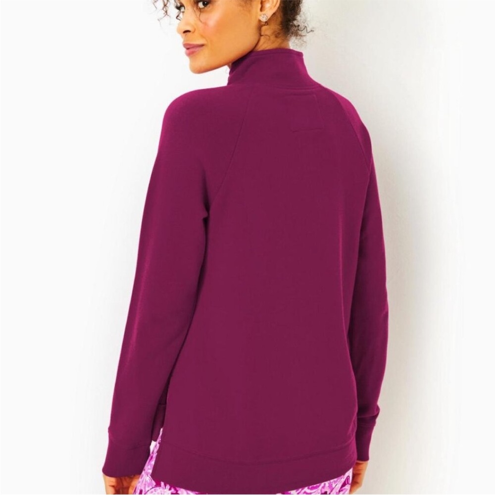 Lilly Pulitzer Luxletic mock-neck pullover in raspberry, size L - Picture 3 of 8